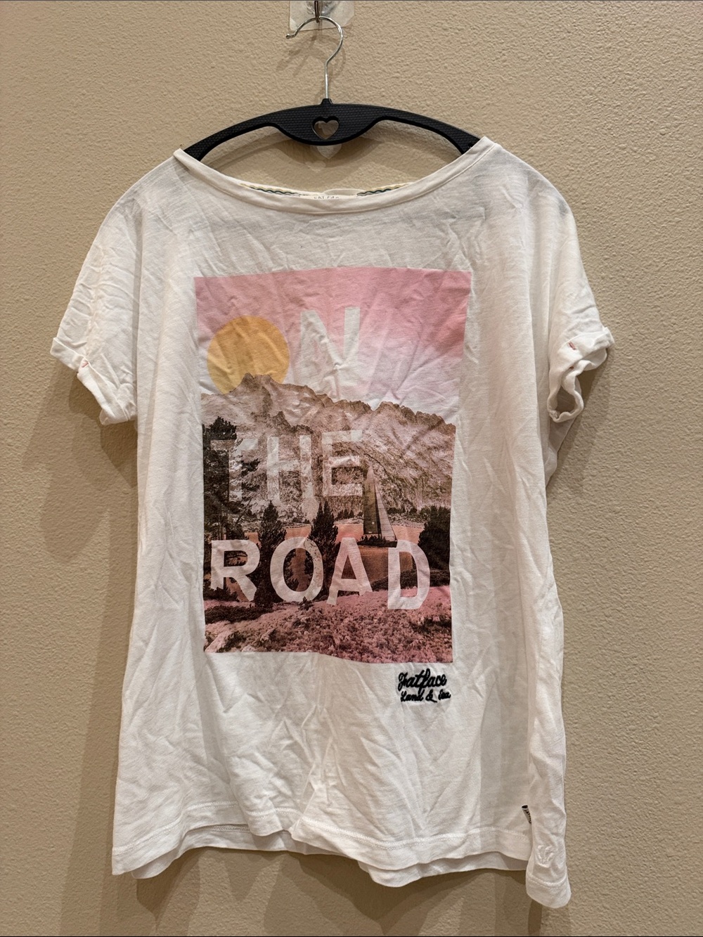 Fat Face White Graphic Tee with Pink Scenic Print - Women's Top